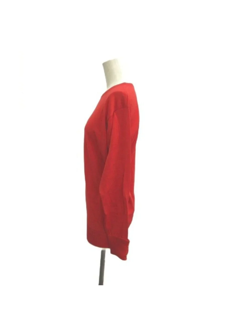Chanel Pullover Knit Red CC Logo Button Top Long Sleeve Sweater 38